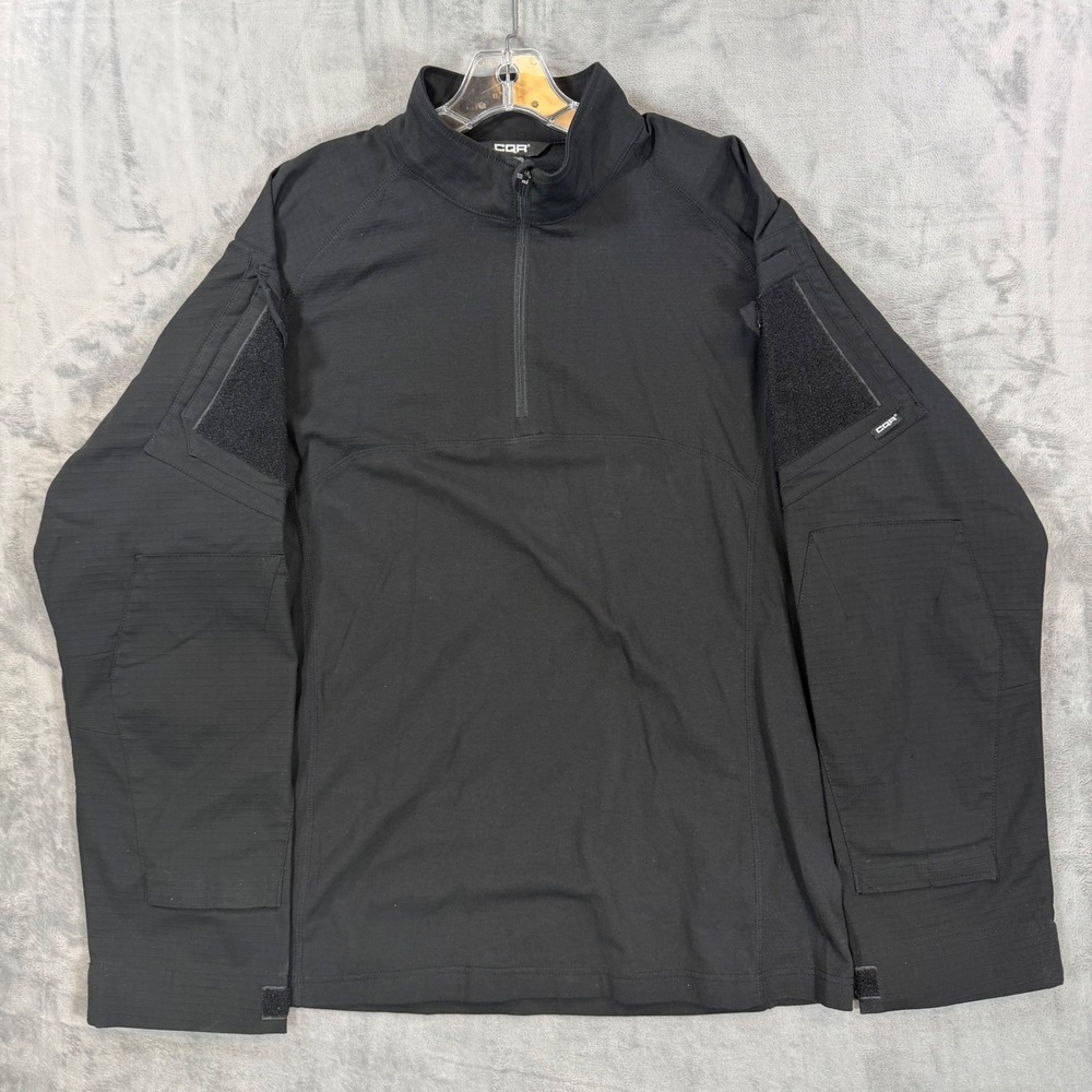 CQR Mens Tactical Combat Shirt Black 1/4 Zip Size Large Ripstop Long Sleeve